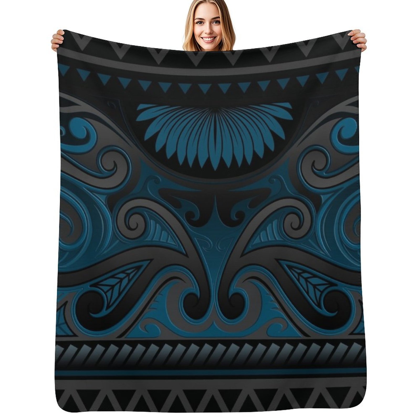 Anime Cosplay New Zealand - Blauwgrijs sierlijk Maori-ontwerp, Nieuw-Zeelandse plaid, warme
